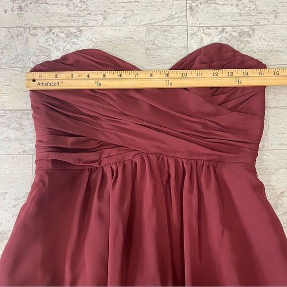 Alfred Angelo Maroon Chiffon Layers Princess Bodice Strapless Prom Dress - Picture 8 of 15